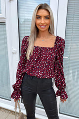 Plum Animal Printed Square Neck Top