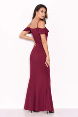 Plum Cold Shoulder Frill Detail Split Dress