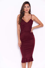 Plum Crochet Detail Frill Midi Dress