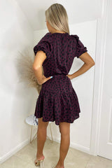 Plum Frill Hem Tie Waist Short Sleeve Dress