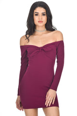 Plum Long Sleeve Off The Shoulder Midi Dress