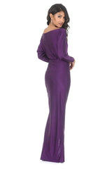 Plum Long Sleeve Thigh Split Maxi Dress