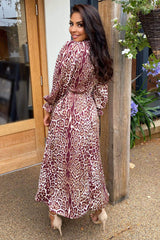 Plum Printed Wrap Midi Dress