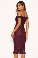 Plum Strappy Lace Skirt Frill Hem Dress