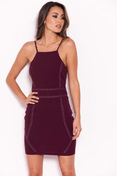 Plum Strappy Stud Front Bodycon Mini Dress