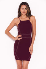 Plum Strappy Stud Front Bodycon Mini Dress