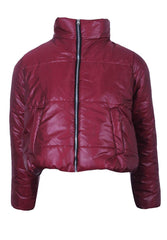 Plum Wet Look Puffer Jacket