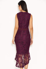 Plum Fishtail Hem Lace Midi Dress