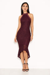 Plum Lace Choker Neck Dress