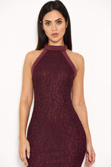 Plum Lace Choker Neck Dress