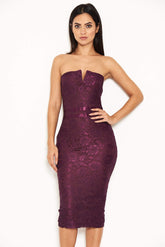 Plum Lace Notch Front Midi Dress