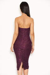 Plum Lace Notch Front Midi Dress