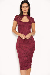 Plum Lace Open Back Bodycon Midi Dress