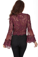 Plum Sheer Lace Long Sleeve Top