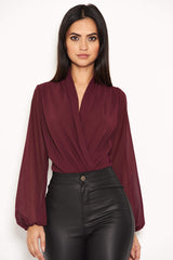 Plum Mesh Detail Sleeved Bodysuit