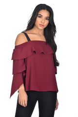Wine Off The Shoulder Frill Top