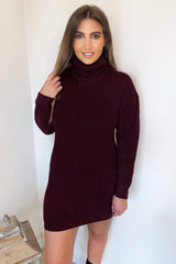 Wine Roll Neck Knit Jumper Dress