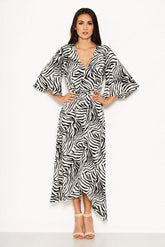 Zebra Print Wrap Maxi Dress