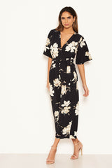 Navy Floral Wrap Culotte Jumpsuit