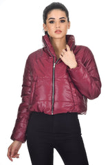 Plum Wet Look Puffer Jacket