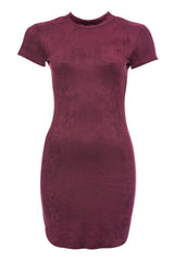 Plum Faux Suede Mini Dress with High Neck