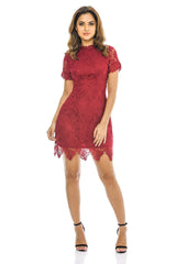 Wine High Neck Lace Dress