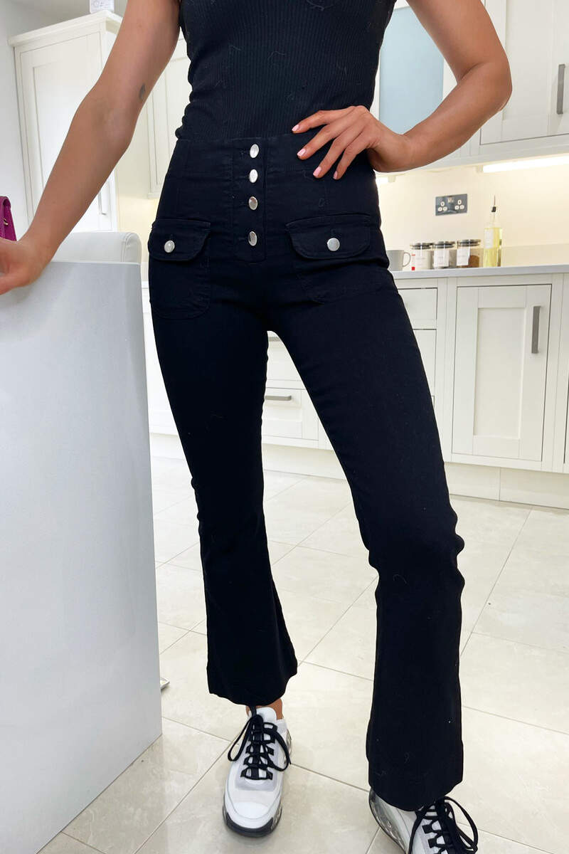 Black 4 Button Flare Jeans