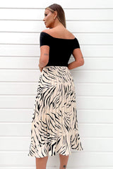 Black And Stone Animal Print 2 in 1 Pleated Midi Dress