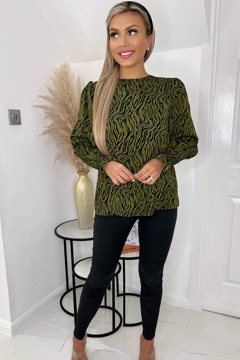 Khaki Animal Print Long Sleeve Top