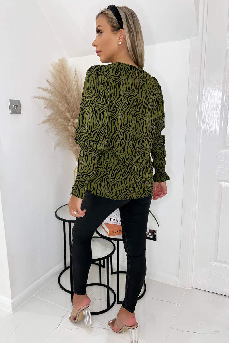 Khaki Animal Print Long Sleeve Top