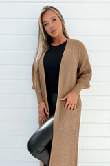 Camel Maxi Knitted Cardigan