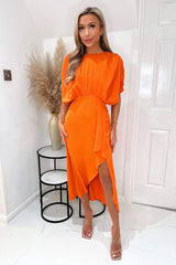 Blood Orange Batwing Top Wrap Skirt Midi Dress
