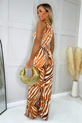 Rust Printed Cut Out Jumpsuit