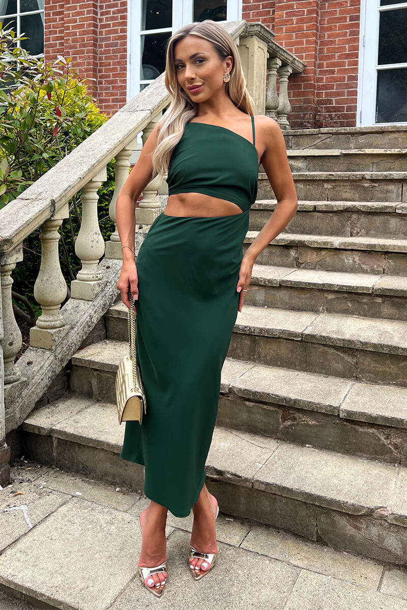 Teal Asymmetric Cut Out Midi Dress