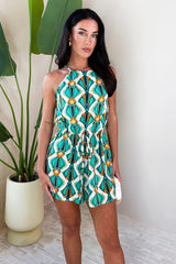 Multi Printed Drawstring Waist Playsuit