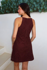 Chocolate Broderie Racer Neck Slip Mini Dress