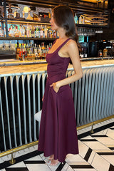 Plum Square Neck A-line Midi Dress