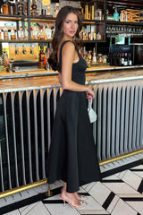 Black Square Neck A-line Midi Dress