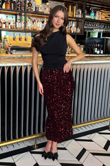 Wine Velvet Sequin Midi Skirt