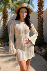 Biscuit Long Sleeve Crochet Mini Dress
