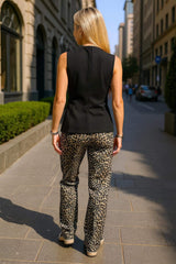 Brown Leopard Print Frayed Hem Straight Leg Jeans