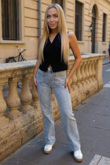 Light Grey Front Pocket Detail High Waist Wide Leg Jeans