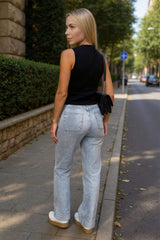 Light Grey Front Pocket Detail High Waist Wide Leg Jeans