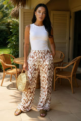 Multi Abstract Print Wide Leg Trousers