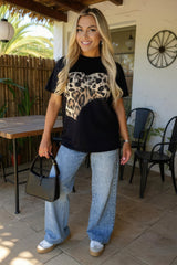 Black Graphic Leopard Print T-Shirt