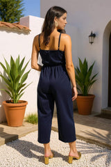 Navy Strappy Racer Neck Jumpsuit