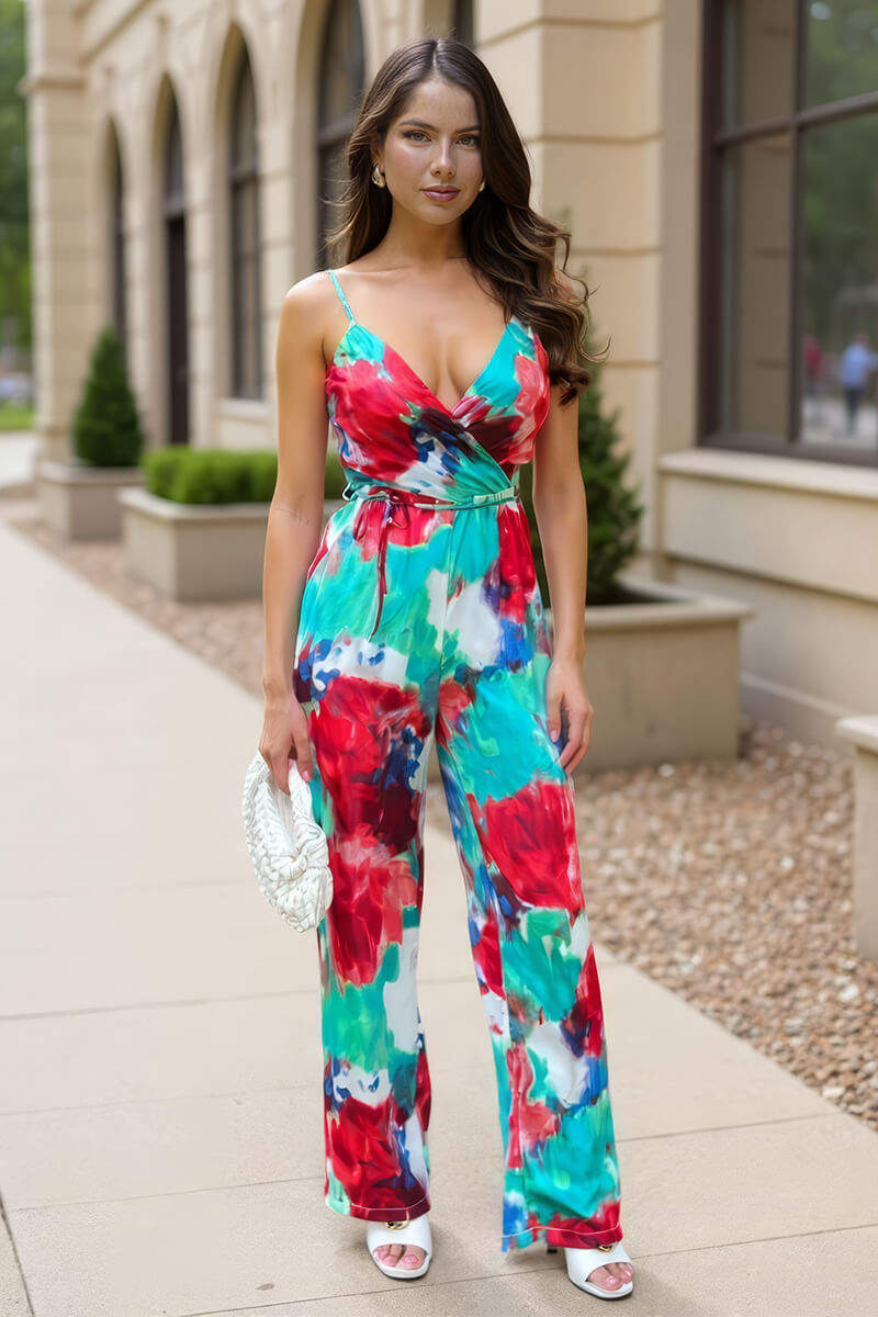 Multi Tie Dye Printed Strappy Tie Waist Jumpsuit