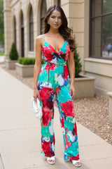 Multi Tie Dye Printed Strappy Tie Waist Jumpsuit