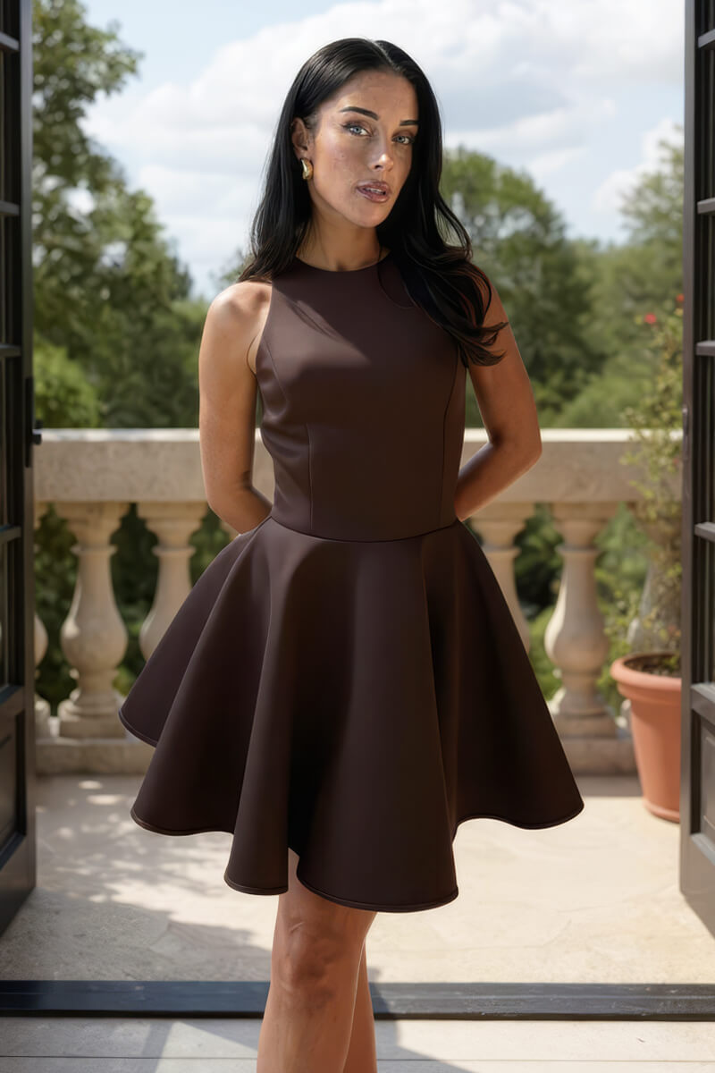 Chocolate Scuba Sleeveless Skater Mini Dress