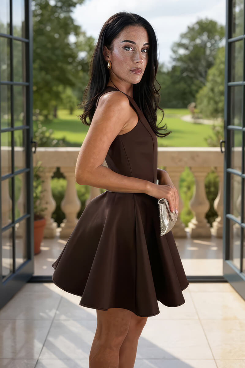 Chocolate Scuba Sleeveless Skater Mini Dress